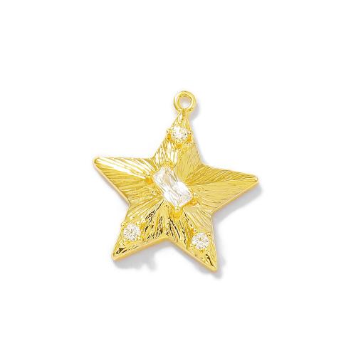 Cubic Zirconia Micro Pave Brass Pendant, Star, real gold plated, DIY & micro pave cubic zirconia, golden, 16x17mm, Sold By PC