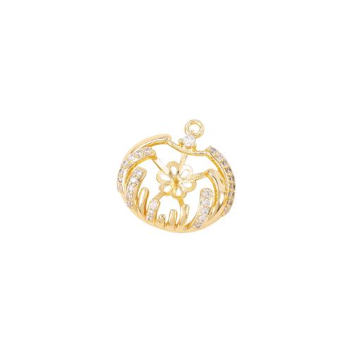 Brass Pendant Findings, real gold plated, DIY & micro pave cubic zirconia, golden, 16x16.50mm, Sold By PC