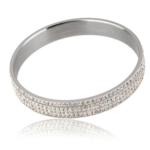 Titanium Steel Bracelet & Bangle, plated, for woman & with rhinestone, original color, Diameter about 65mm, width about 12mm, Sold By PC