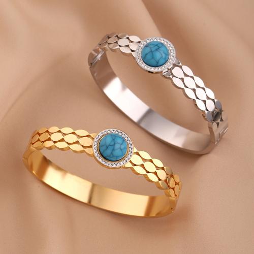 Titanium Steel Bracelet & Bangle, with Gemstone, micro pave cubic zirconia & for woman, more colors for choice, Sold By PC