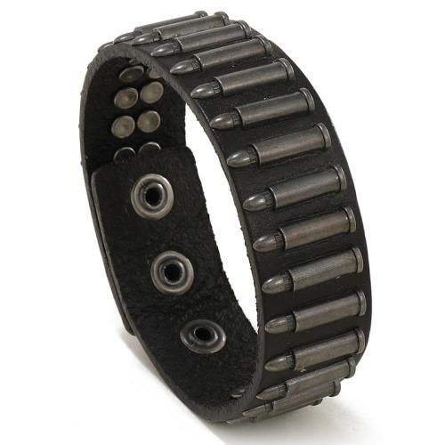 Bracelet en alliage de zinc, avec cordon en cuir, le style de punk & pour homme, noire, Vendu par PC