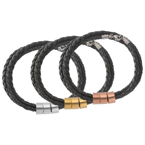 Leather Cord Bracelet, 304 Stainless Steel, with leather cord, plated, three layers & Unisex & different size for choice, more colors for choice, Sold By PC