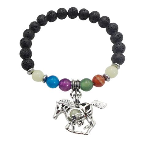 Lava Bracelet, with Agate & Tibetan Style, Horse, Unisex & luminated, more colors for choice, Inner Diameter:Approx 55mm, Sold By PC