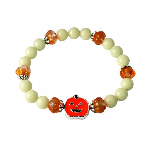 Glass Bracelet, with Tibetan Style, Pumpkin, Unisex & Halloween Jewelry Gift & luminated, more colors for choice, Inner Diameter:Approx 55mm, Sold By PC