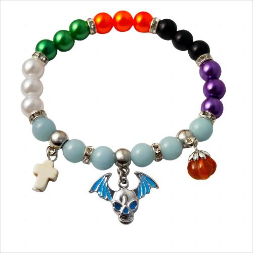 Plastic Bracelet, with Copper & Glass, Skull, Unisex & Halloween Jewelry Gift & luminated, more colors for choice, Inner Diameter:Approx 55mm, Sold By PC