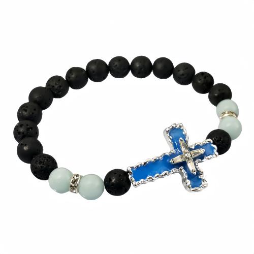 Lava Bracelet, with Natural Fluorite & Tibetan Style, Cross, Unisex & luminated & enamel, more colors for choice, Inner Diameter:Approx 55mm, Sold By PC