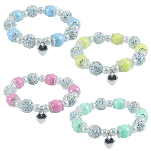 Plastic Pearl Children Bracelet, with Glass & Tibetan Style, Heart, handmade, fashion jewelry & Unisex & with rhinestone, more colors for choice, Length:Approx 6.3-11.8 Inch, Sold By PC