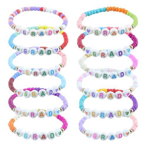 Glass Seed Beads Bracelet, handmade, fashion jewelry & Unisex & with letter pattern, more colors for choice, Length:Approx 6.3-11.8 Inch, Sold By PC