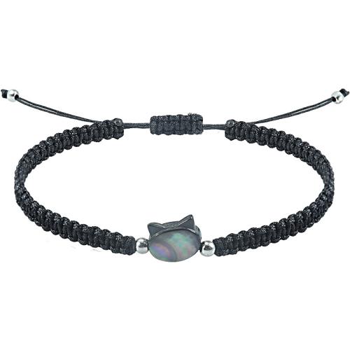 coquille bracelet, avec corde de cire, chat, fait à la main, unisexe & tressé, noire, Longueur:Environ 7.1-11.8 pouce, Vendu par PC