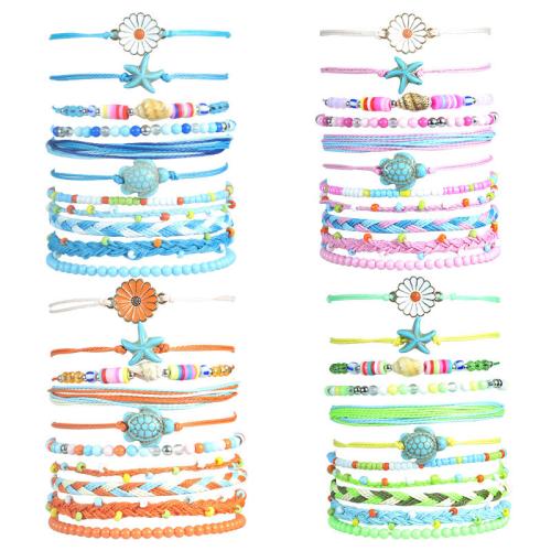Seedbead Bracelet Set, with Wax Cord & Resin & Tibetan Style, handmade, ocean design & Unisex, more colors for choice, Length:Approx 6.7-11.8 Inch, Sold By Set