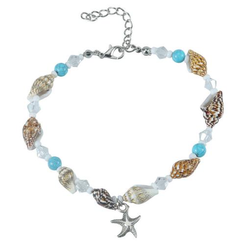Glass Anklet, with turquoise & Shell & Iron & Acrylic, handmade, Bohemian style & Unisex & different styles for choice, Length:Approx 9.06-11.02 Inch, Sold By PC