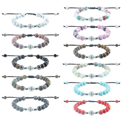 Gemstone Bracelet, with Polyester Cord & Tibetan Style, Compass, handmade, Unisex & adjustable, more colors for choice, Length:Approx 7.1-11.8 Inch, Sold By PC