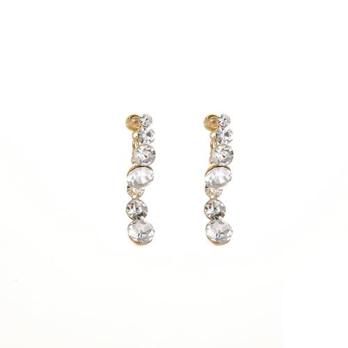 Brass Stud Earring, fashion jewelry & for woman & with rhinestone, golden, 34mm, Sold By Pair