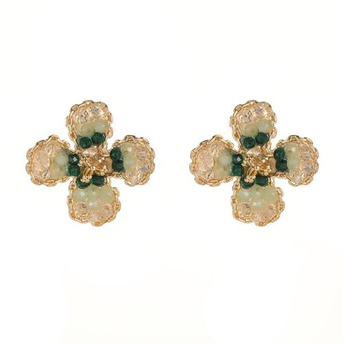 Brass Stud Earring, with Crystal, fashion jewelry & for woman, green, 20x20mm, Sold By Pair