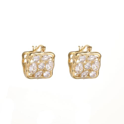 Cubic Zirconia Micro Pave Latão Brinco, cobre, 18K banhado a ouro, joias de moda & micro pavimento em zircônia cúbica & para mulher, dourado, 15mm, vendido por par