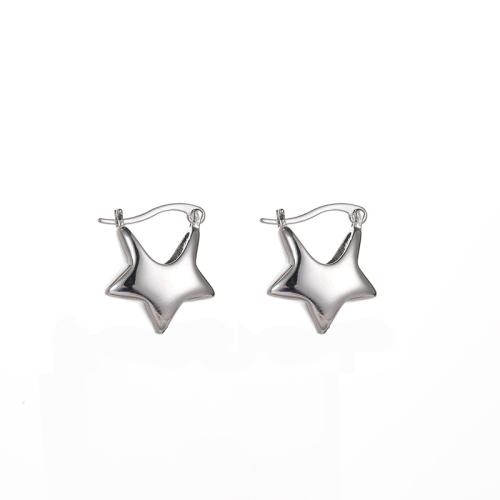 Pendientes de Palanca Hacia Atrás en Latón, metal, Estrella, Joyería & para mujer, plateado, 18x18mm, Vendido por Par