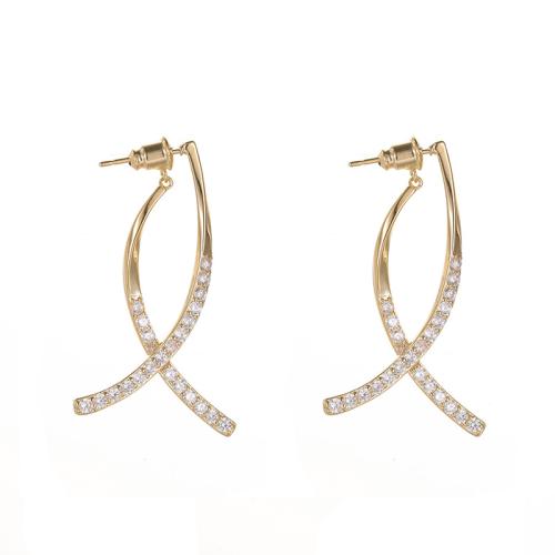 Brass Stud Earring fashion jewelry & for woman & with rhinestone golden 42mm Sold By Pair