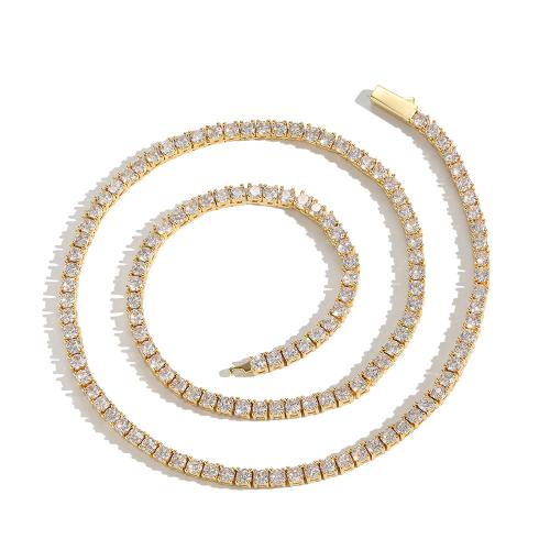 Kubieke Zirkoon Micro Pave Brass Ketting, Messing, mode sieraden & verschillende lengte voor keuze & uniseks & micro pave zirconia, meer kleuren voor de keuze, Verkocht door PC