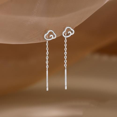 Brass Thread Through Earrings, fashion jewelry & for woman, silver color, 38mm, Sold By Pair