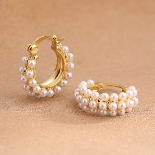 Brass Leverback Earring, with Plastic Pearl, fashion jewelry & for woman, 22x22.50mm, Sold By Pair