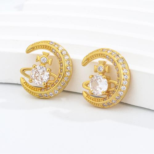 Cubic Zirconia Micro Pave Brass Earring, fashion jewelry & micro pave cubic zirconia & for woman, 19x19mm, Sold By Pair
