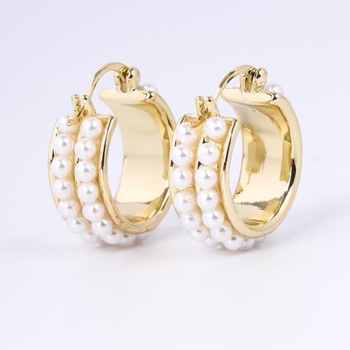 Brass Leverback Earring with Plastic Pearl fashion jewelry & for woman Sold By Pair