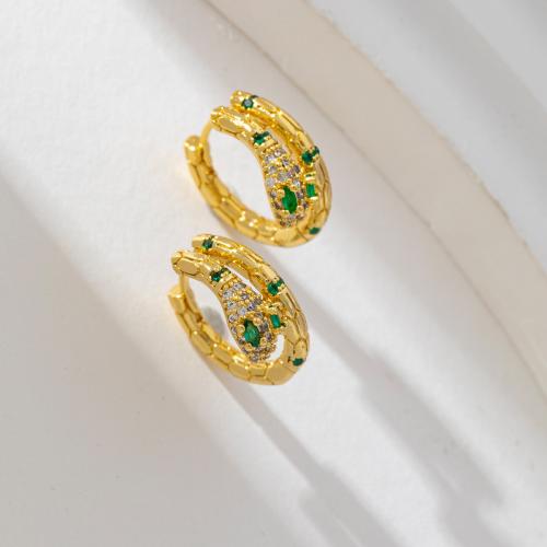 Cubic Zirconia Micro Pave Brass Earring Snake fashion jewelry & micro pave cubic zirconia & for woman Sold By Pair