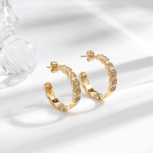 Boucle d'oreille Acier Titane, bijoux de mode & pavé de micro zircon & pour femme, plus de couleurs à choisir, 20x25mm, Vendu par paire