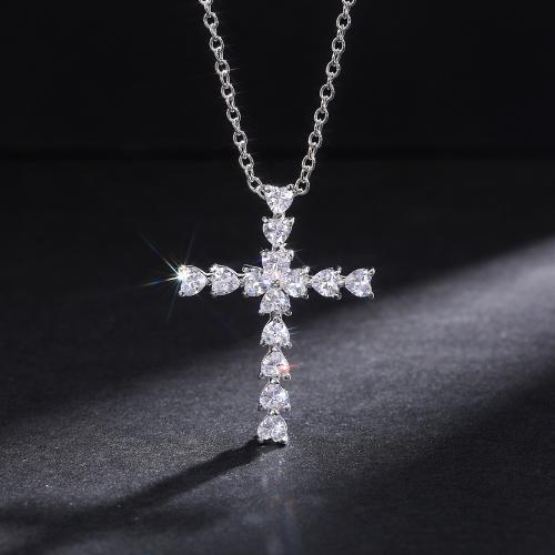 Cubic Zircon Micro Pave Brass Necklace, Cross, fashion jewelry & micro pave cubic zirconia & for woman, 28mm, Length:Approx 45 cm, Sold By PC
