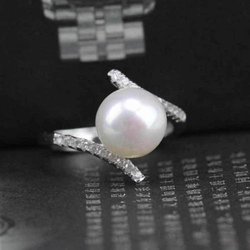 Cúbicos Circonia Micro Pave anillo de latón, metal, con Perlas plásticas, diverso tamaño para la opción & micro arcilla de zirconia cúbica & para mujer, Vendido por UD