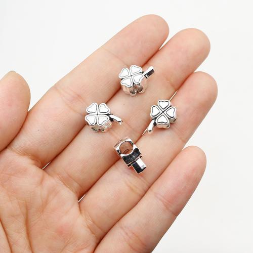 Tibetan Style Large Hole Bead, Four Leaf Clover, silver color plated, DIY, nickel, lead & cadmium free, 13x8mm, Hole:Approx 4mm, Approx 200PCs/Bag, Sold By Bag