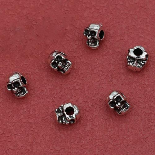 Tibetan Style Jewelry Beads, Skull, silver color plated, DIY, nickel, lead & cadmium free, 8x5mm, Hole:Approx 2mm, Approx 200PCs/Bag, Sold By Bag