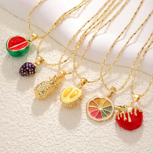 Brass Necklace, Fruit, gold color plated, different styles for choice & for woman & enamel, more colors for choice, nickel, lead & cadmium free, Length:45 cm, Sold By PC
