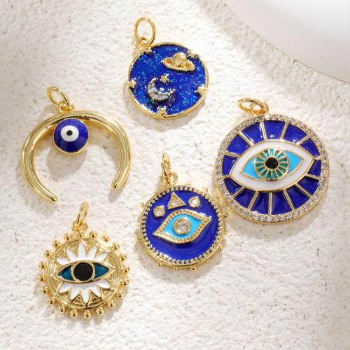 Evil Eye Pendants, Brass, gold color plated, DIY & evil eye pattern & different styles for choice & micro pave cubic zirconia & enamel, more colors for choice, nickel, lead & cadmium free, Sold By PC