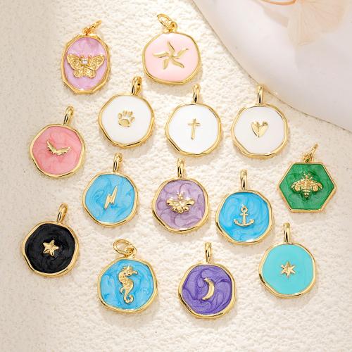 Brass Jewelry Pendants, gold color plated, DIY & different designs for choice & enamel, more colors for choice, nickel, lead & cadmium free, 19x14mm, Sold By PC