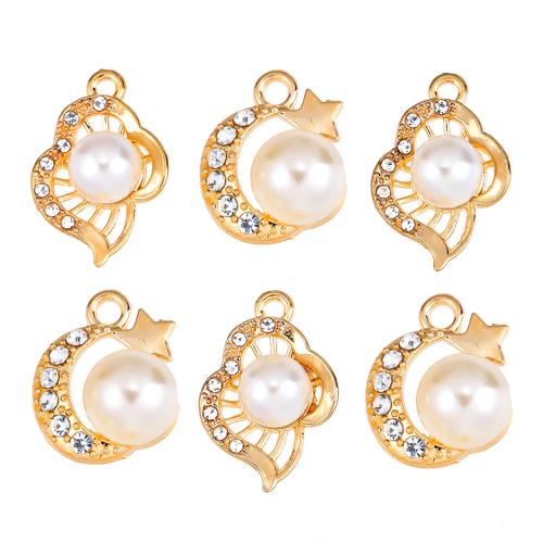 Tibetan Style Rhinestone Pendants, with Plastic Pearl, gold color plated, DIY & with rhinestone, more colors for choice, nickel, lead & cadmium free, 15x21mm, 100PCs/Bag, Sold By Bag
