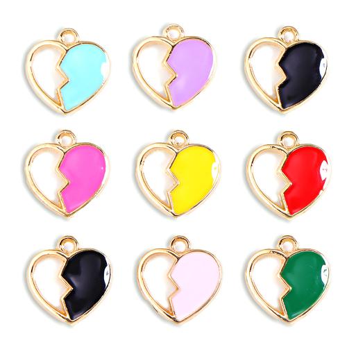 Tibetan Style Enamel Pendants, Heart, gold color plated, DIY & with rhinestone, mixed colors, nickel, lead & cadmium free, 14x14mm, 100PCs/Bag, Sold By Bag