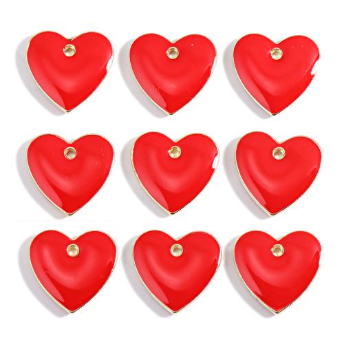 Tibetan Style Enamel Pendants, Heart, gold color plated, DIY, red, nickel, lead & cadmium free, 20x18mm, 100PCs/Bag, Sold By Bag