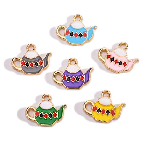 Tibetan Style Enamel Pendants, Teapot, gold color plated, DIY, more colors for choice, nickel, lead & cadmium free, 100PCs/Bag, Sold By Bag