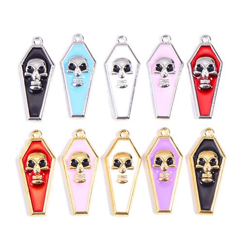 Tibetan Style Enamel Pendants, Skull, plated, DIY, more colors for choice, nickel, lead & cadmium free, 13x31mm, 100PCs/Bag, Sold By Bag