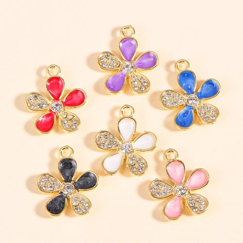 Tibetan Style Enamel Pendants, Flower, gold color plated, DIY & micro pave cubic zirconia, more colors for choice, nickel, lead & cadmium free, 17x21mm, 100PCs/Bag, Sold By Bag