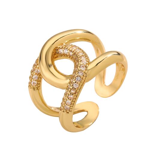 Кубический циркон микро проложить кольцо-латунь, Латунь, плакирован золотом, ювелирные изделия моды & инкрустированное микро кубического циркония, Золотой, не содержит никель, свинец, Ring inner diameter:15 ~17mm, продается PC