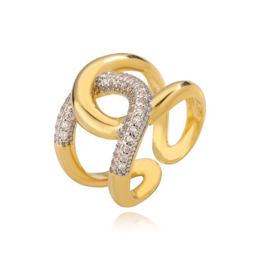 Cubic Zirconia Micro Pave Brass Ring, gold color plated, fashion jewelry & micro pave cubic zirconia, golden, nickel, lead & cadmium free, Ring inner diameter:15 ~17mm, Sold By PC