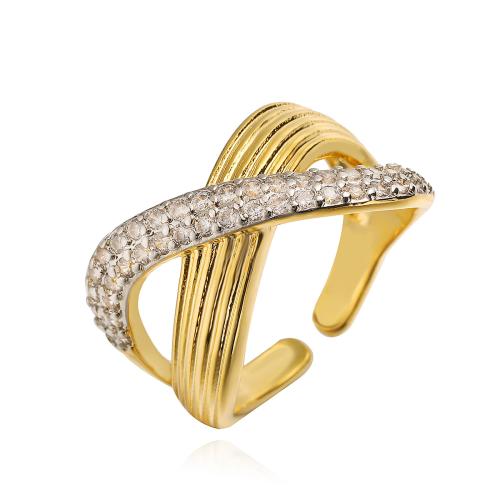 Кубический циркон микро проложить кольцо-латунь, Латунь, плакирован золотом, ювелирные изделия моды & инкрустированное микро кубического циркония, Золотой, не содержит никель, свинец, Ring inner diameter:16 ~18mm, продается PC