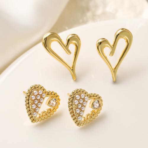 Cubic Zirconia Micro Pave Brass Earring, with Plastic Pearl, gold color plated, fashion jewelry & different designs for choice & micro pave cubic zirconia, gold, nickel, lead & cadmium free, Sold By Pair