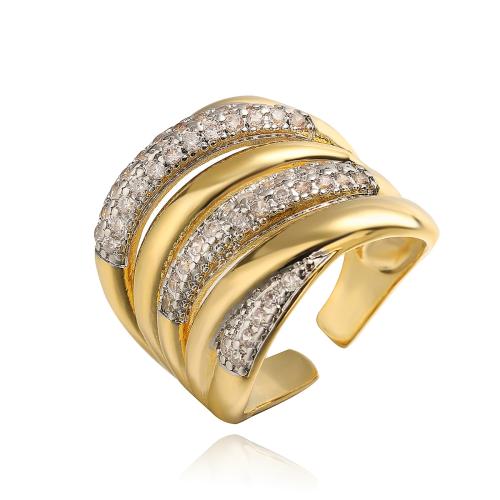 Кубический циркон микро проложить кольцо-латунь, Латунь, плакирован золотом, ювелирные изделия моды & инкрустированное микро кубического циркония, Золотой, не содержит никель, свинец, Ring inner diameter:16 ~18mm, продается PC
