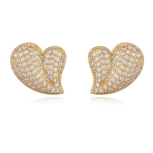 Cubic Zirconia Micro Pave Brass Earring, Heart, plated, fashion jewelry & micro pave cubic zirconia, more colors for choice, nickel, lead & cadmium free, 17x21mm, Sold By Pair