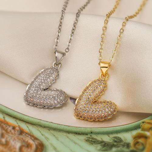 Cubic Zircon Micro Pave Brass Necklace, with 5cm extender chain, Heart, plated, fashion jewelry & micro pave cubic zirconia, more colors for choice, nickel, lead & cadmium free, 17x26mm, Length:45 cm, Sold By PC