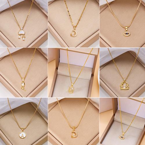 Stainless Steel Jewelry Necklace, 304 Stainless Steel, with Brass, different styles for choice & micro pave cubic zirconia & for woman, golden, Sold By PC