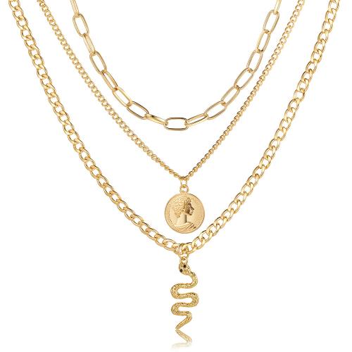 Zinklegierung Schmuck Halskette, drei Stücke & Modeschmuck & für Frau, Goldfarbe, verkauft von setzen